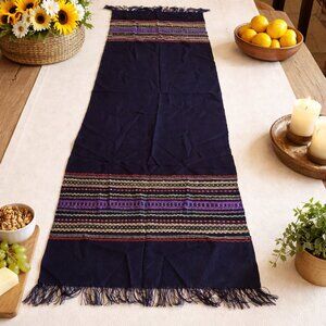 Lightweight Navy Blue Multicolor Design 18"x55" with Fringe Table Runner